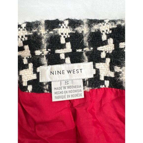 Nine West Houndstooth Coat Wool Blend Size S Black White Classic Winter Fall - Picture 8 of 11